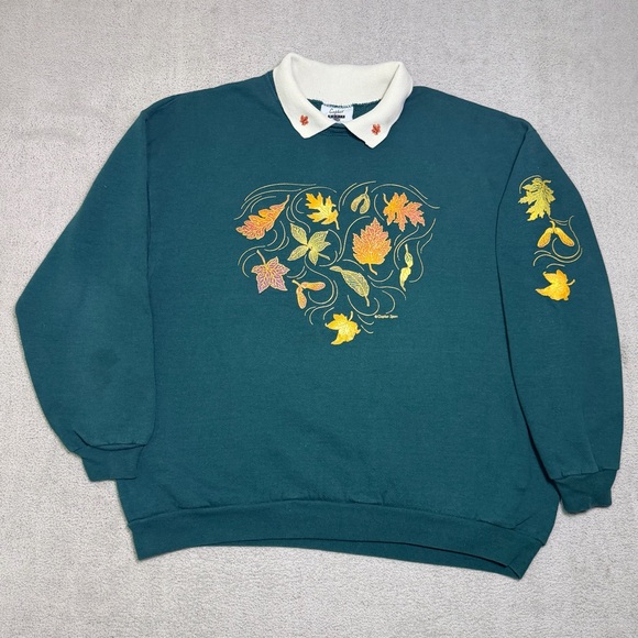 Gopher Sport Other - Vintage Gopher Sport Collared Sweatshirt Women’s XL Green Floral Print USA Made